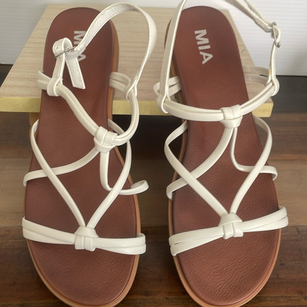 MIA White and Brown Sandals with Strappy Design